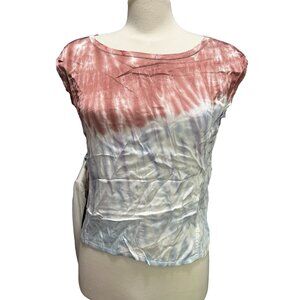 Chaser Silky Tie Dye Color Block Blouse Sz Small Womens Pink Purple Large Raw Se
